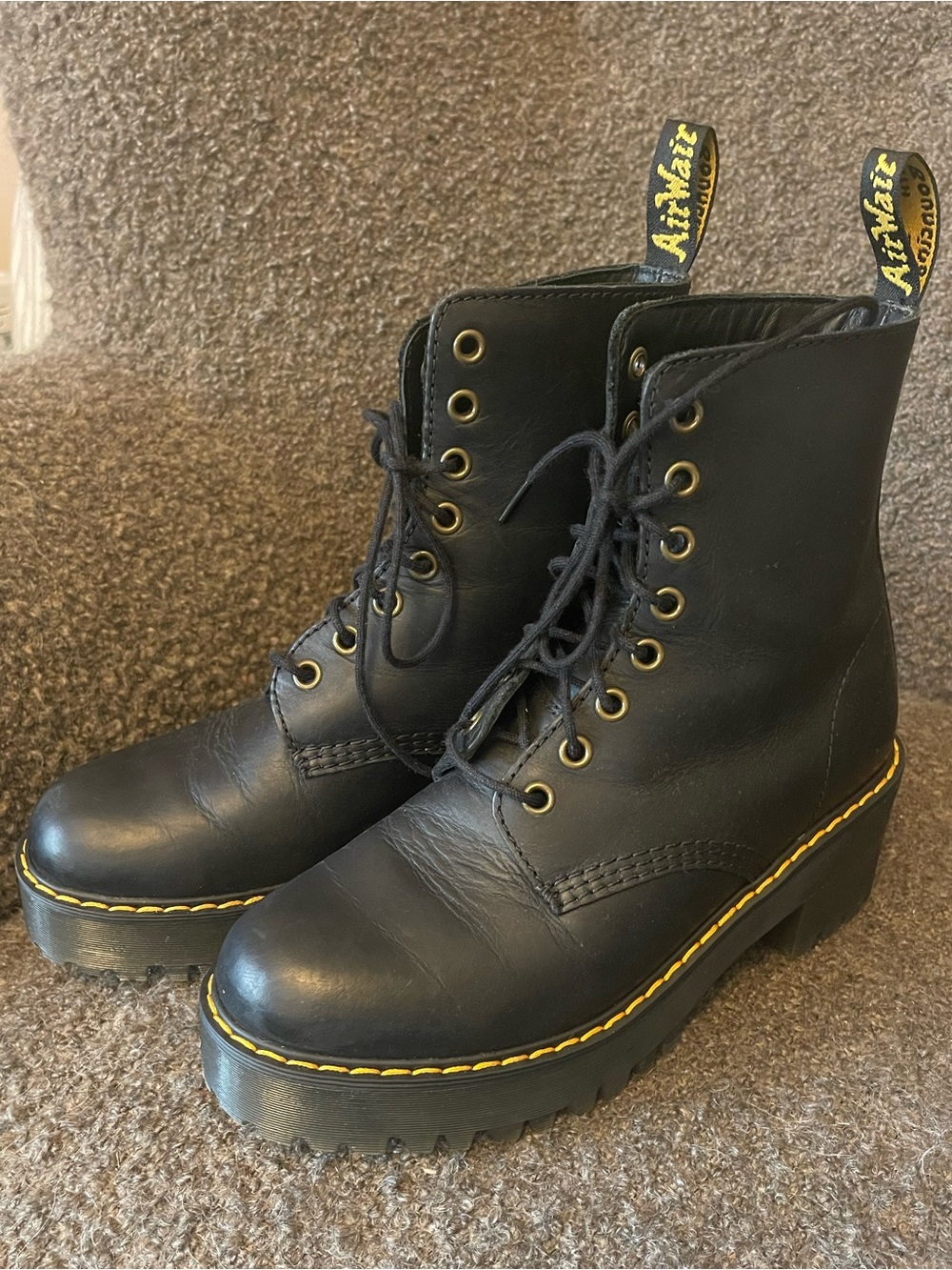 Dr. Martens Black Leather Platform Lace-Up Boots